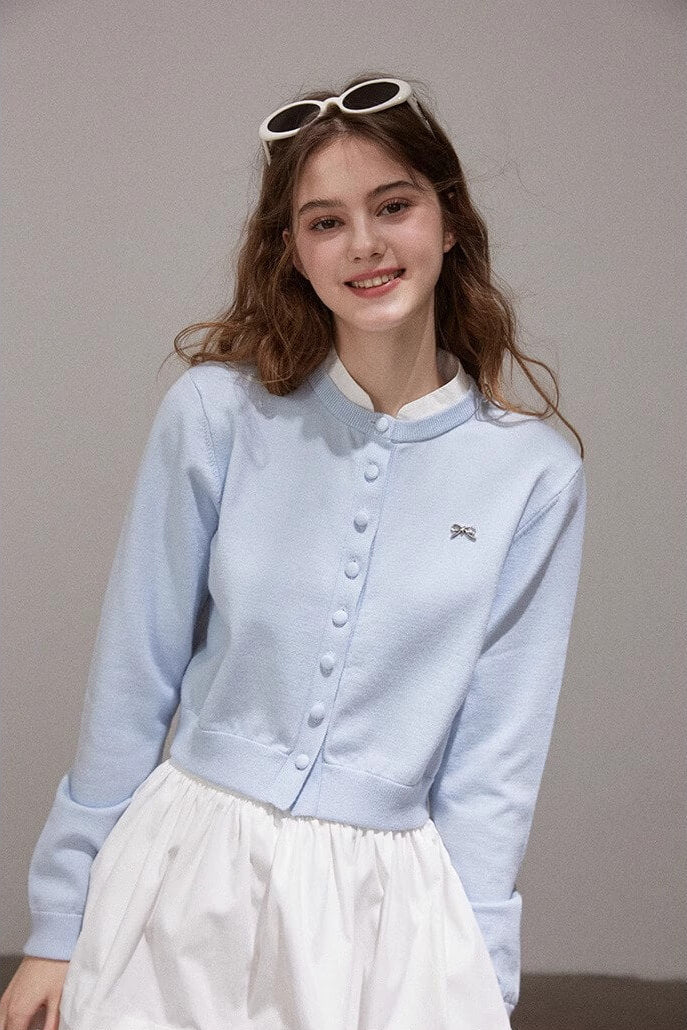 Pastel Ribbon Blue Knit Cardigan