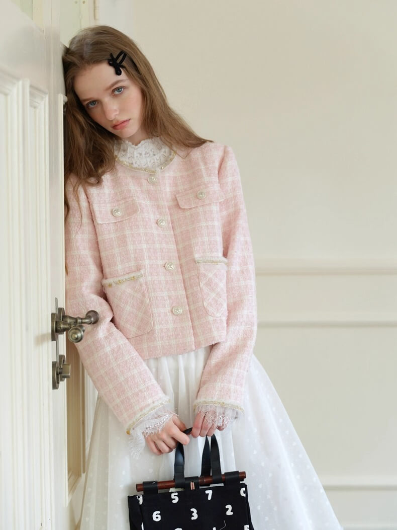 Cotton Candy Check Tweed Jacket