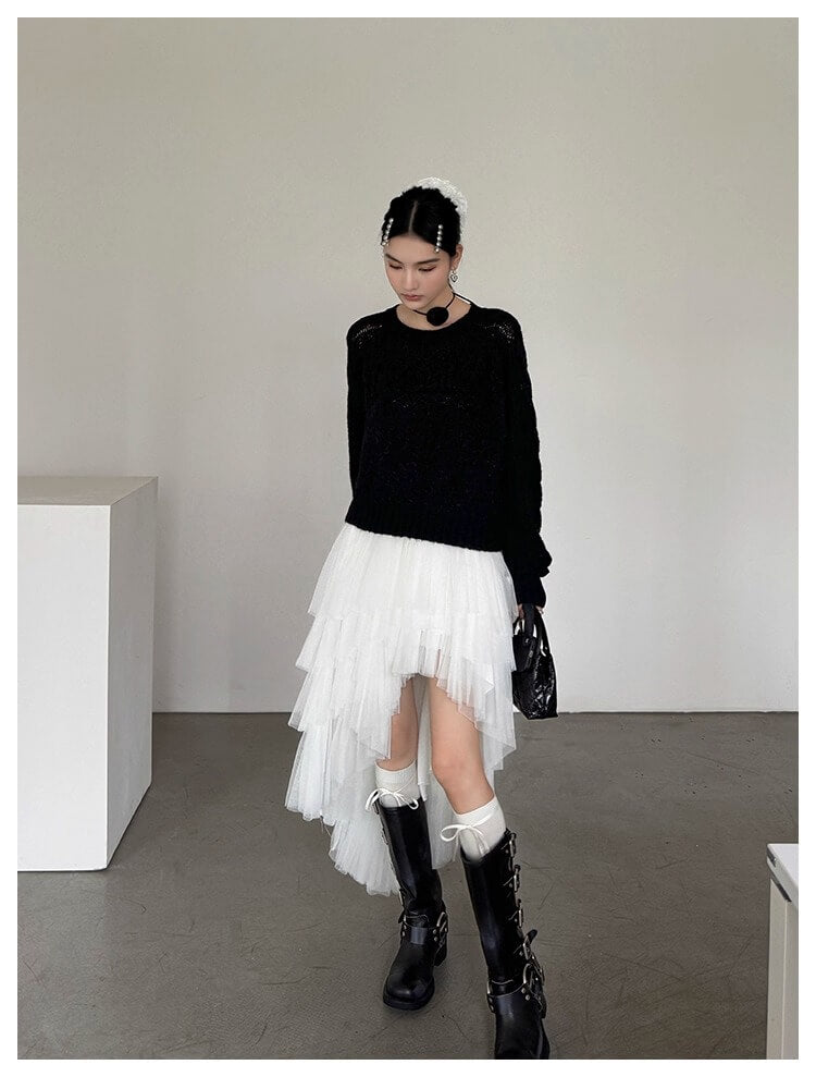 Asymmetry Layered Fluffy Tulle Skirt