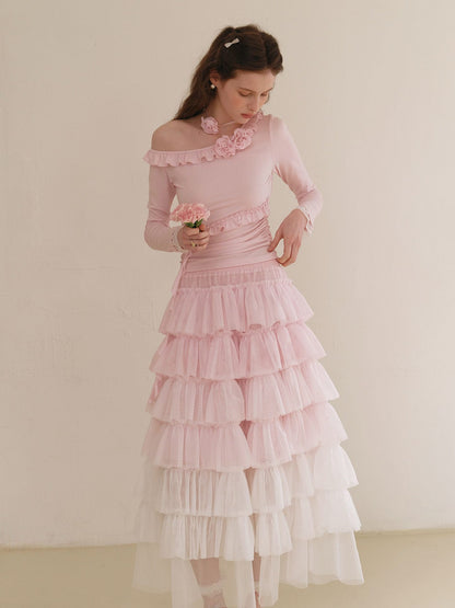 Dreamy Rose Gradient Maxi Skirt