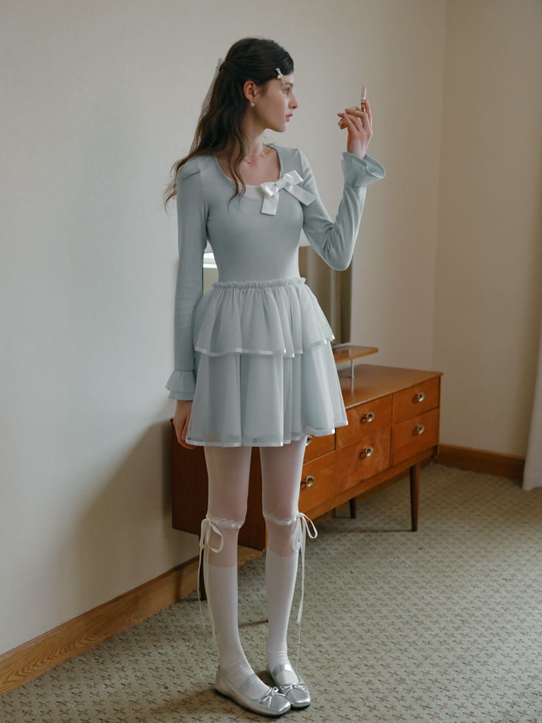 Soft Ribbon Tulle Layered Mini Dress