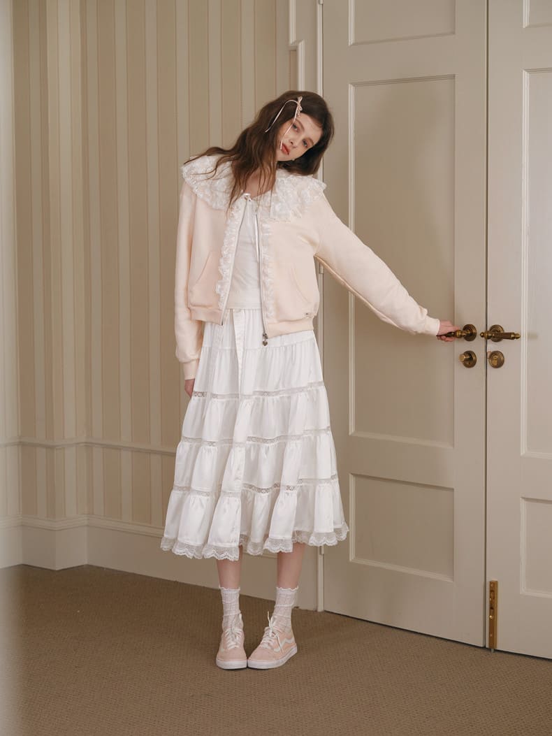 Elegant Lace Flare Satin Skirt