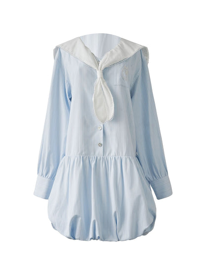 Soft Stripe Sailor Balloon Hem Dress