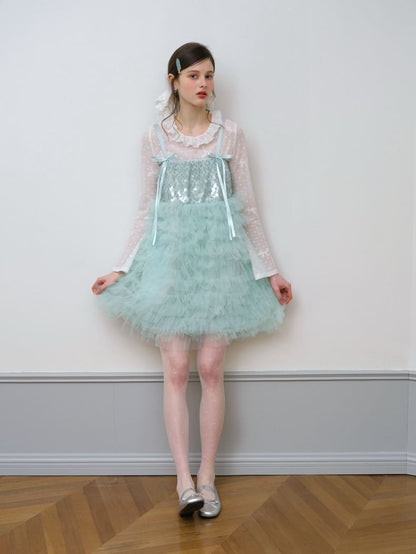 Elegant Sequin Tulle Camisole Dress