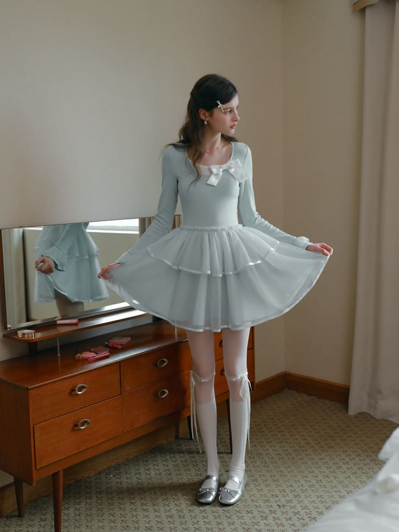 Soft Ribbon Tulle Layered Mini Dress