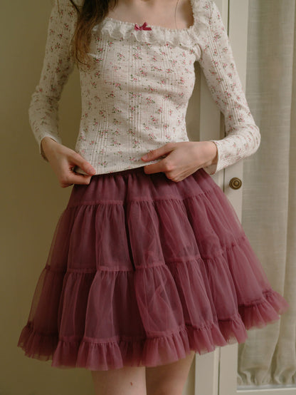 Deep Color Tiered Mini Skirt