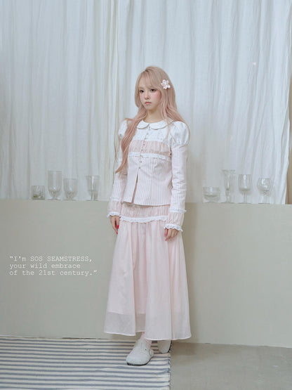 Soft Blush Lace Panel Blouse