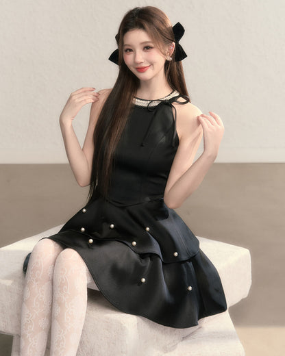 Ribbon bijou peplum dress（全2色）