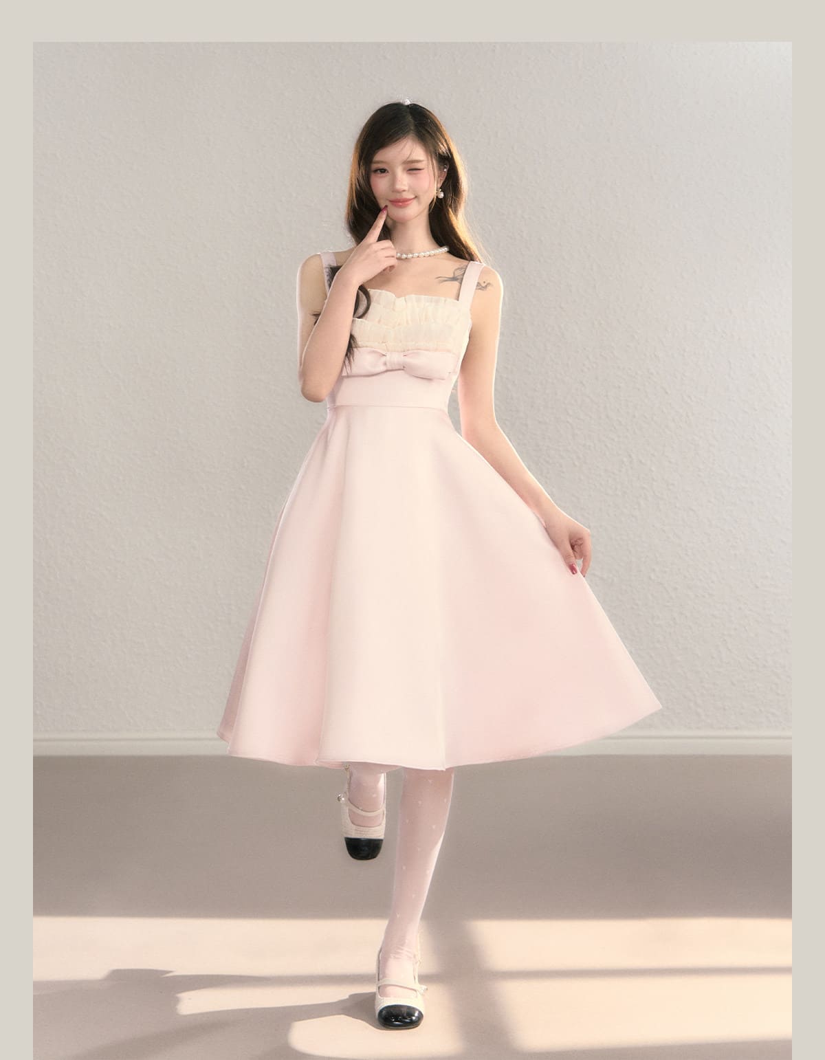 Elegant Soft Pink Ribbon A Line Dress