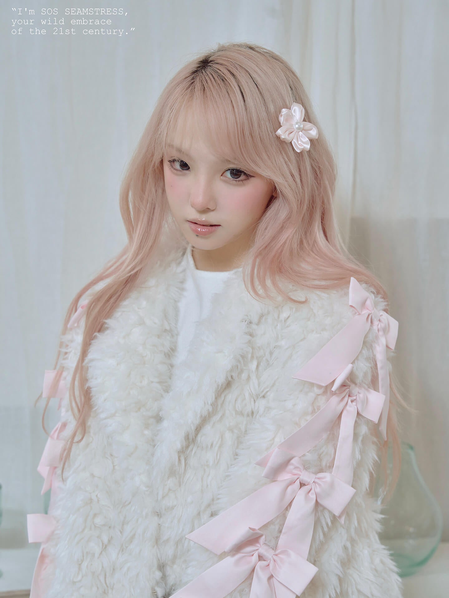 Romantic Ribbon Snowy Fur Coat