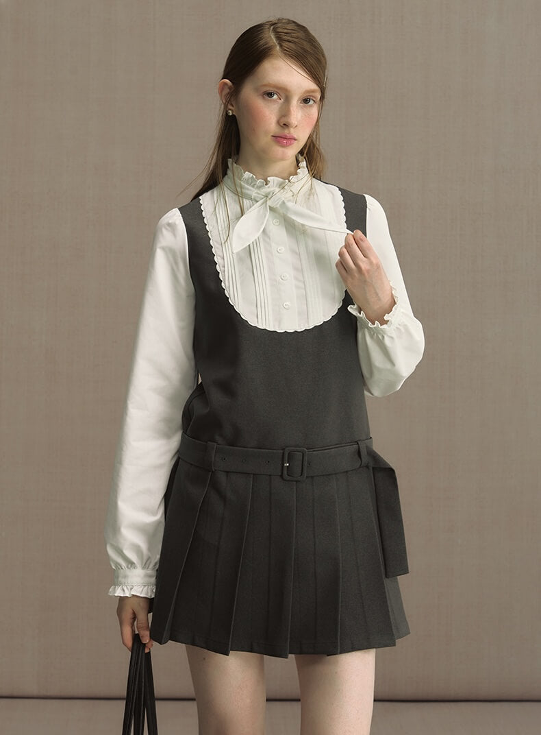 Classic Scallop Bib Belted Dress