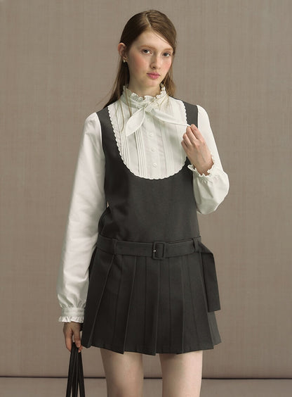 Classic Scallop Bib Belted Dress