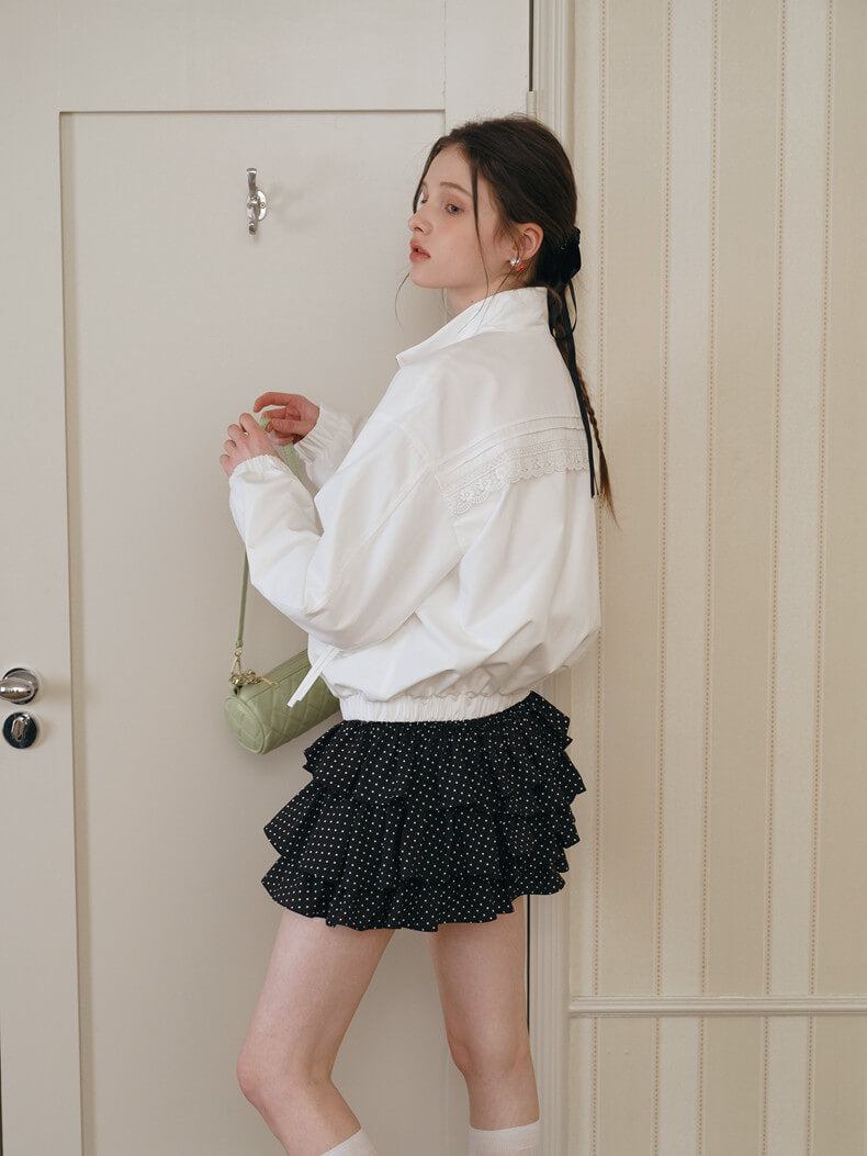 Lace Ribbon Zip Blouson