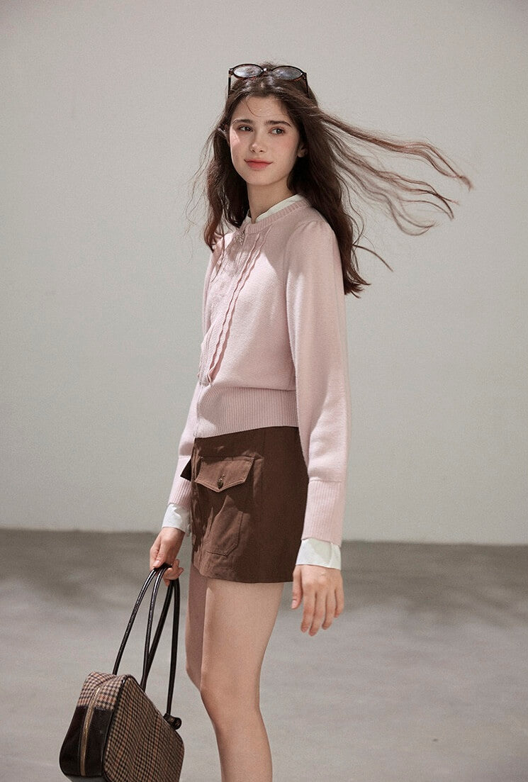 Refined Lace-Line Zip Knit Cardigan