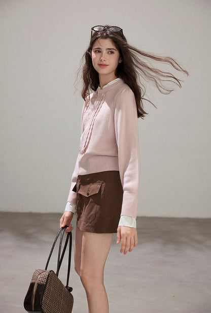 Refined Lace-Line Zip Knit Cardigan