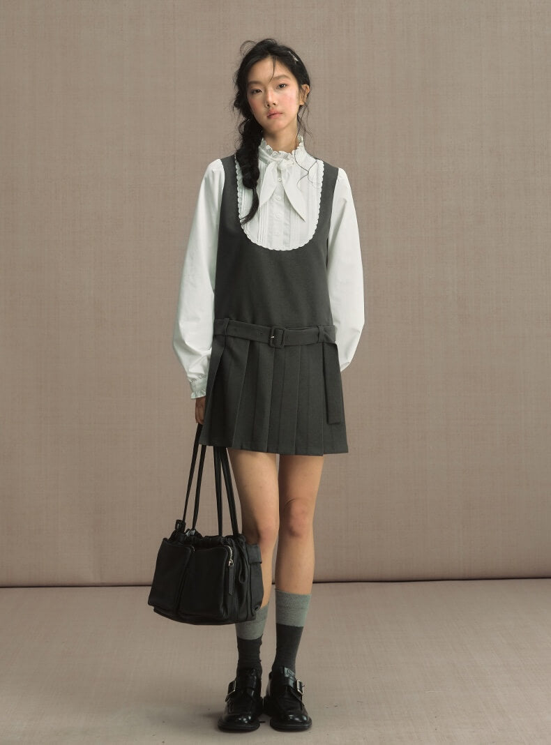 Classic Scallop Bib Belted Dress