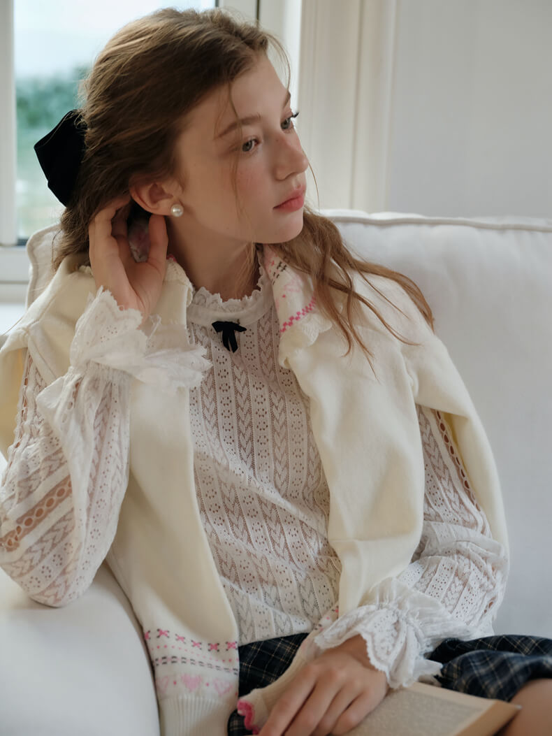 Snowy Charm Ribbon-Edge Knit