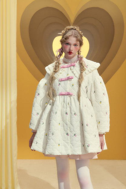 Rosette Charm Puffy Quilt Coat
