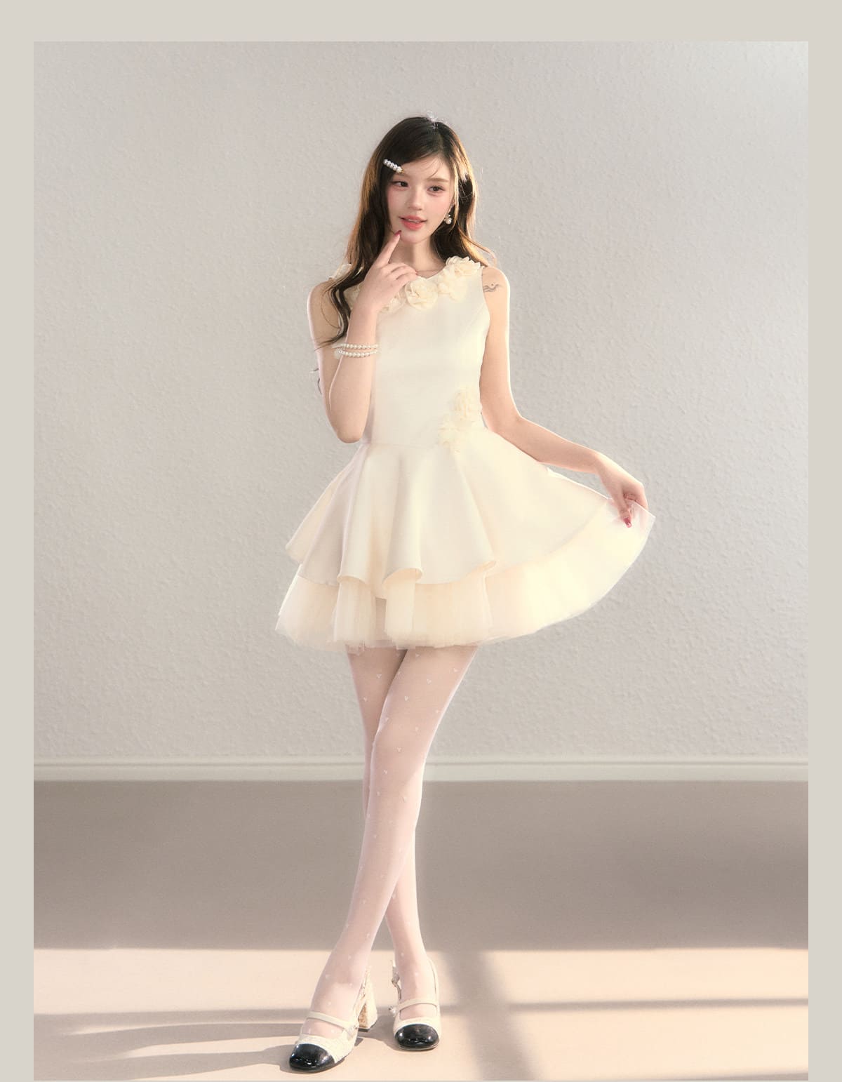 Classic Rose Appliqué Princess Mini Dress