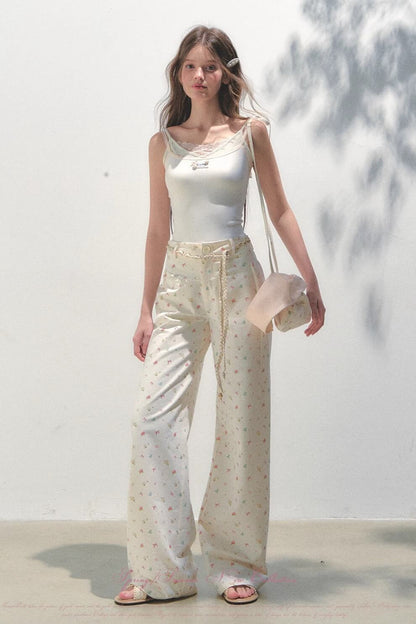 Rosy Lace Flower Coast Pants