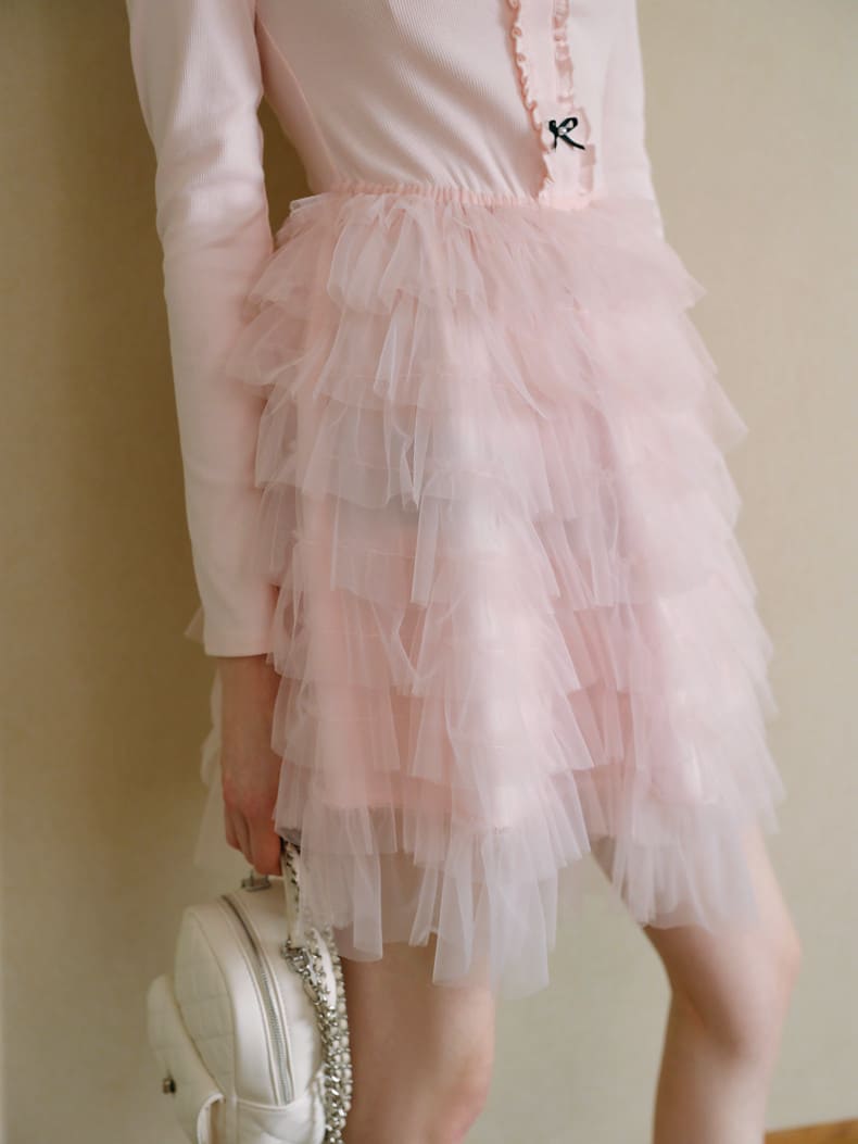 Elegant Lace Trim Ribbon Tulle Dress