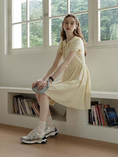 Lemon Charm Ribbon Yellow Dress