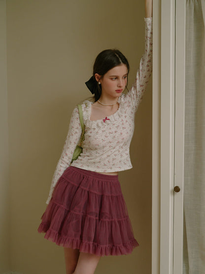 Deep Color Tiered Mini Skirt