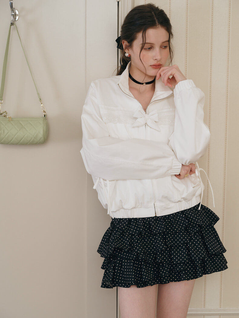 Lace Ribbon Zip Blouson