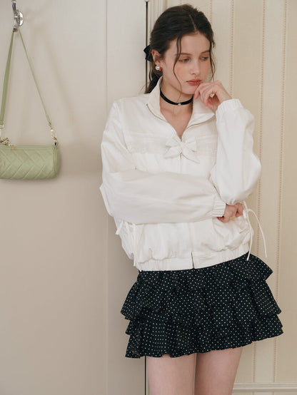 Lace Ribbon Zip Blouson