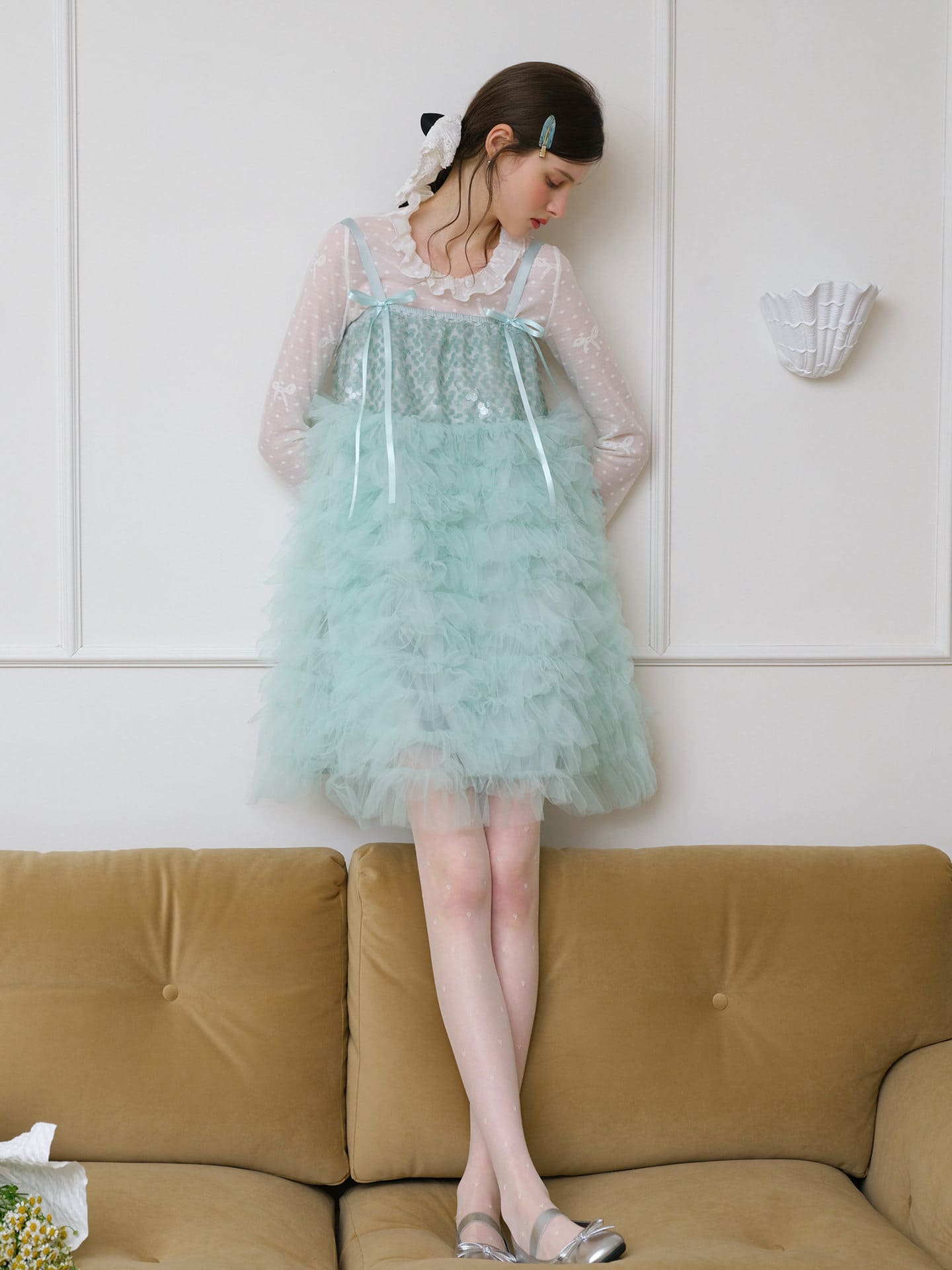 Elegant Sequin Tulle Camisole Dress