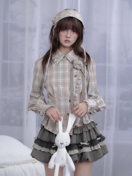 Elegant Plaid Frill Tailored Blouse