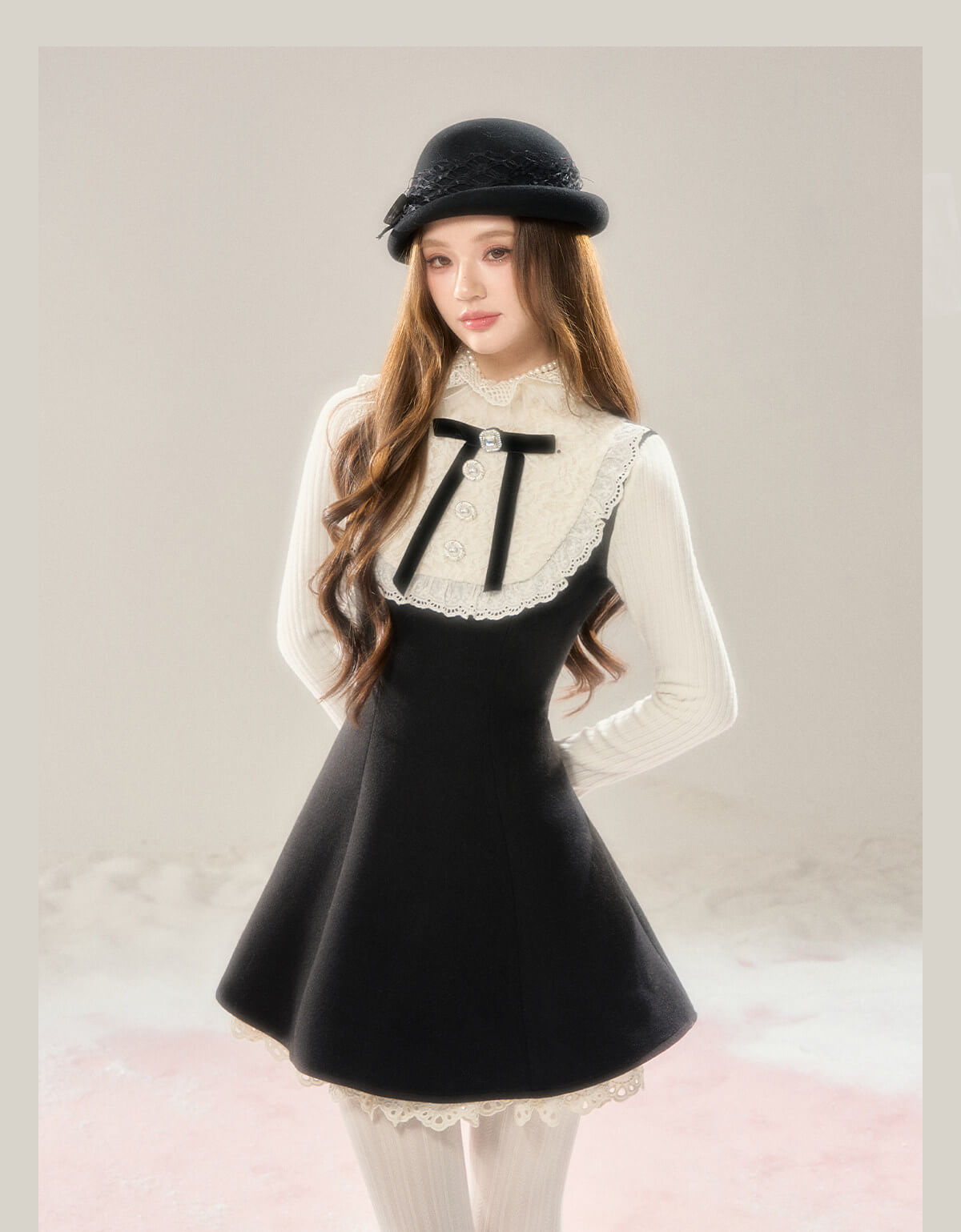 Lace Bib Layered Look Dress