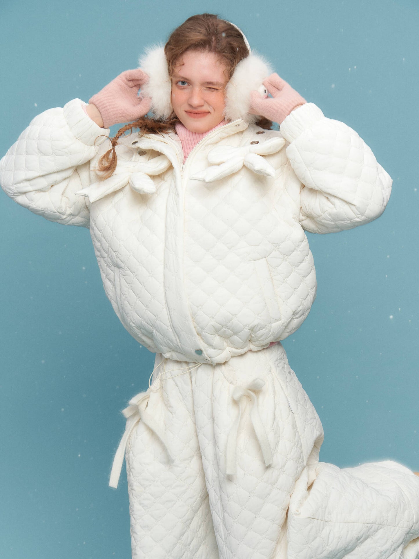 Charm Ribbon Quilted Puffer Jacket