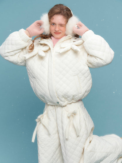 Charm Ribbon Quilted Puffer Jacket