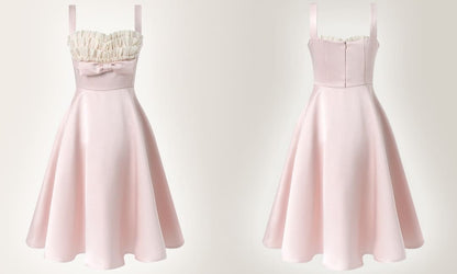 Elegant Soft Pink Ribbon A Line Dress