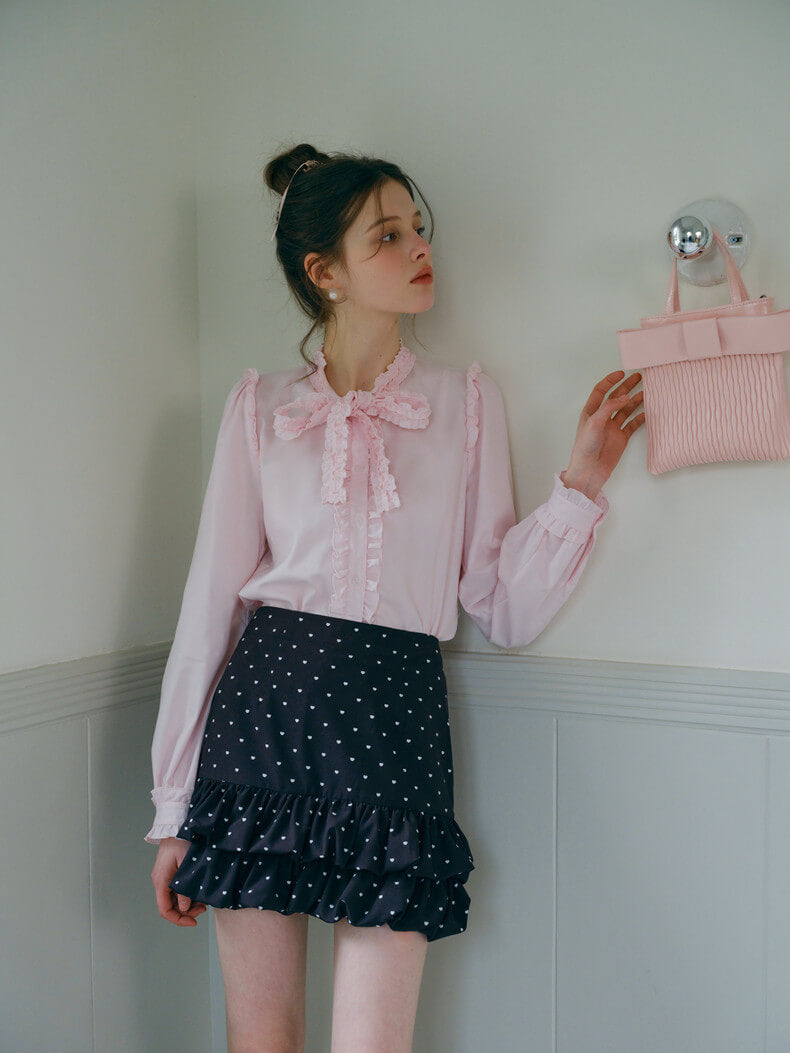 Elegant Frill Ribbon Blouse