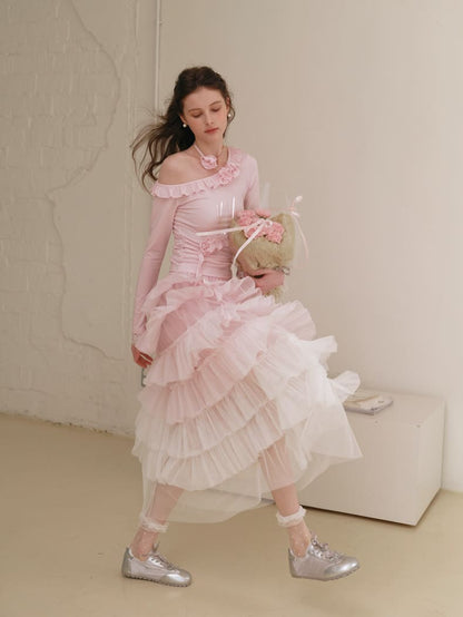 Dreamy Rose Gradient Maxi Skirt