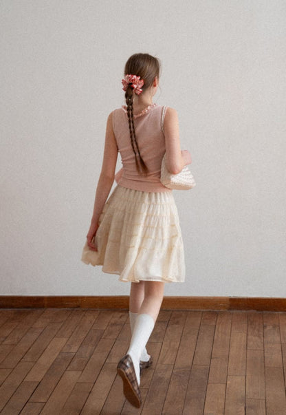 Elegant Ribbon Tie Ribbed Sleeveless Top