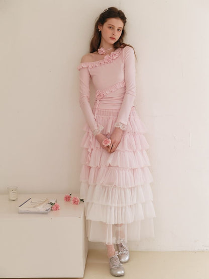 Dreamy Rose Gradient Maxi Skirt