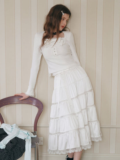 Elegant Lace Flare Satin Skirt