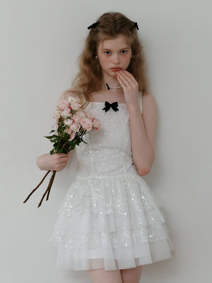 Elegant Sequin Tulle Tiered Mini Dress