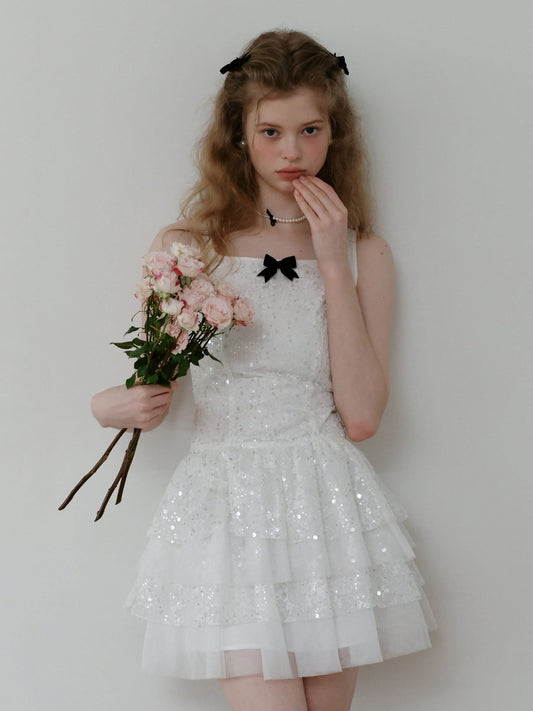 Elegant Sequin Tulle Tiered Mini Dress