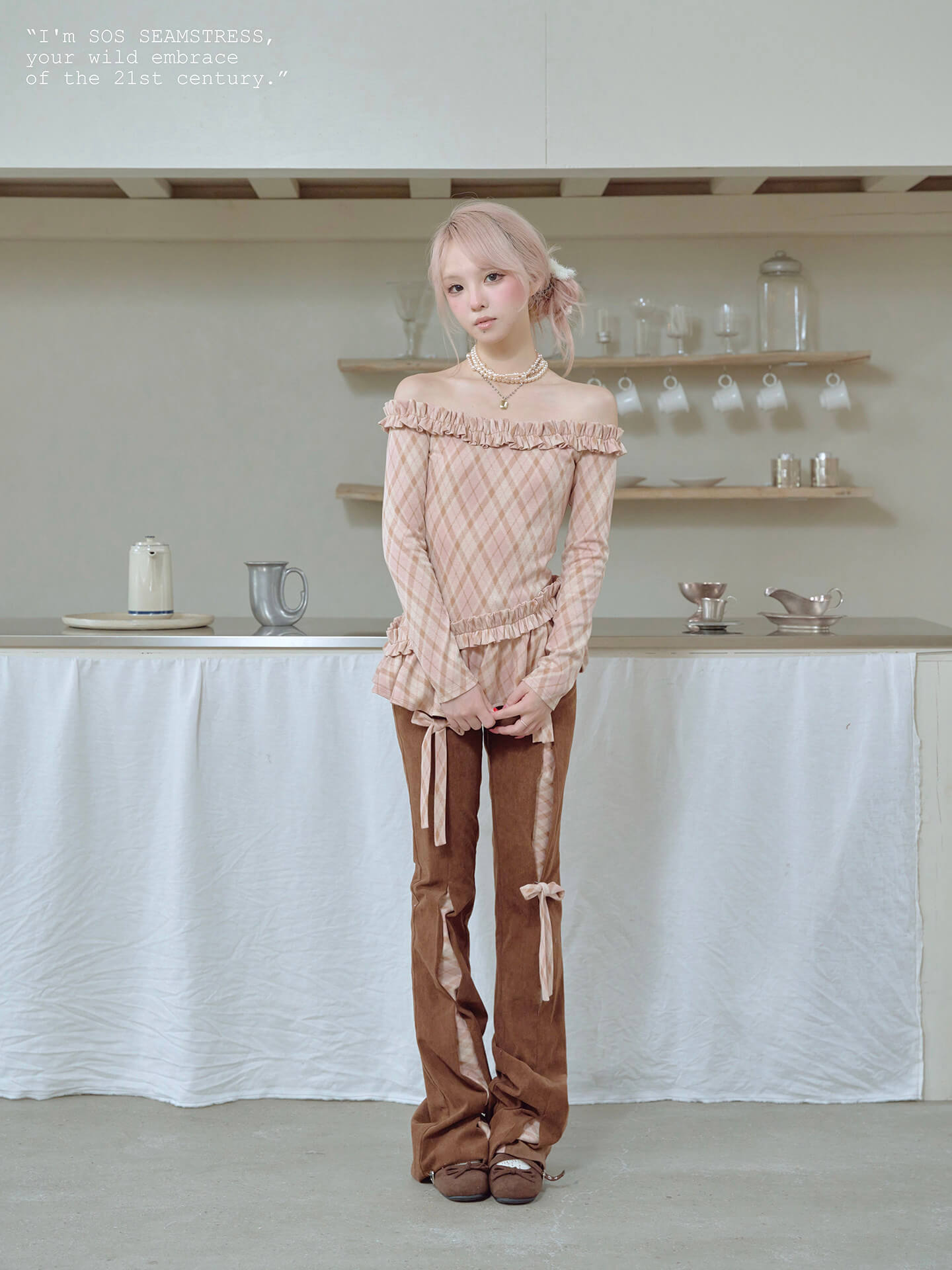 Ribbon Detail Corduroy Slim Pants