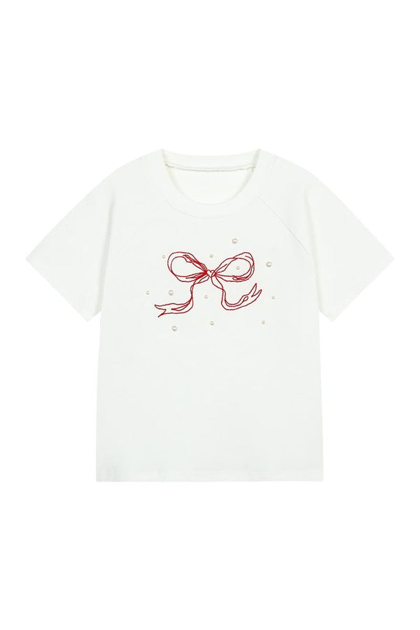Ribbon & Pearl White T-Shirt