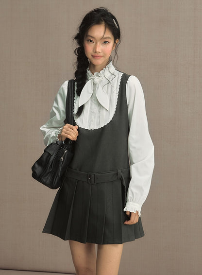 Classic Scallop Bib Belted Dress