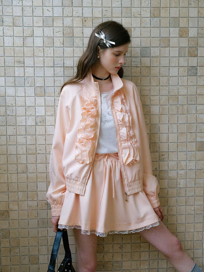 Elegant Frill Zip Blouson / Skirt