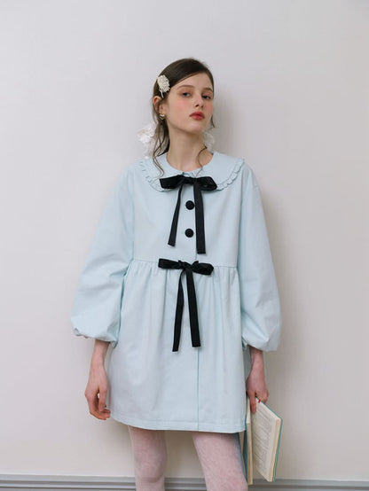 Elegant Ribbon Collar A-Line Coat