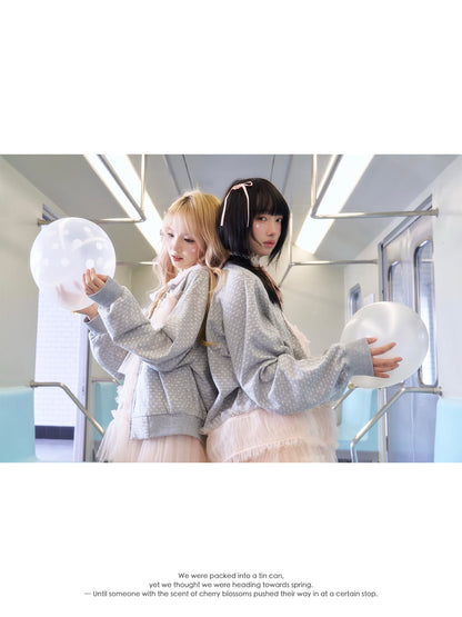 Soft Gray Tulle Layer Zip Blouson