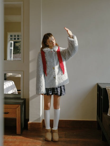 Ribbon Pastel Faux Fur Coat