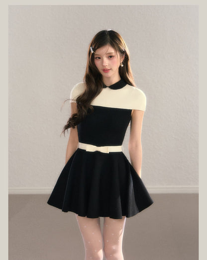 Elegant Color Block Knit Mini Dress（全2色）